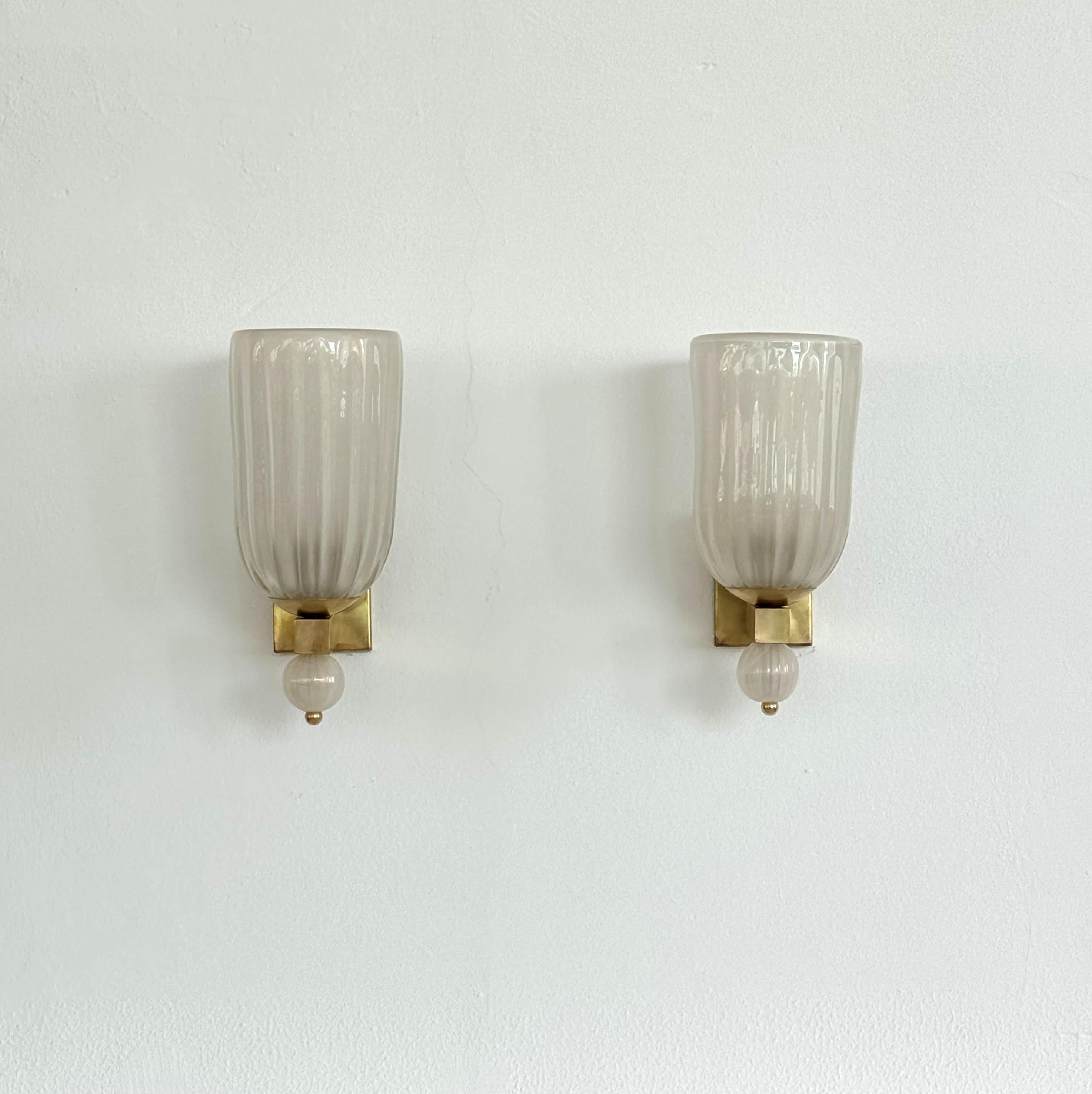 Apliques Italianos XL de Cristal de Murano y Latón en Estilo Art Déco, Década de 1990 siglo XX en venta