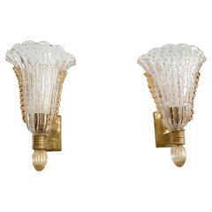 Italian XL Murano Glass and Brass Wall Lights in Art Deco Style, 1990s