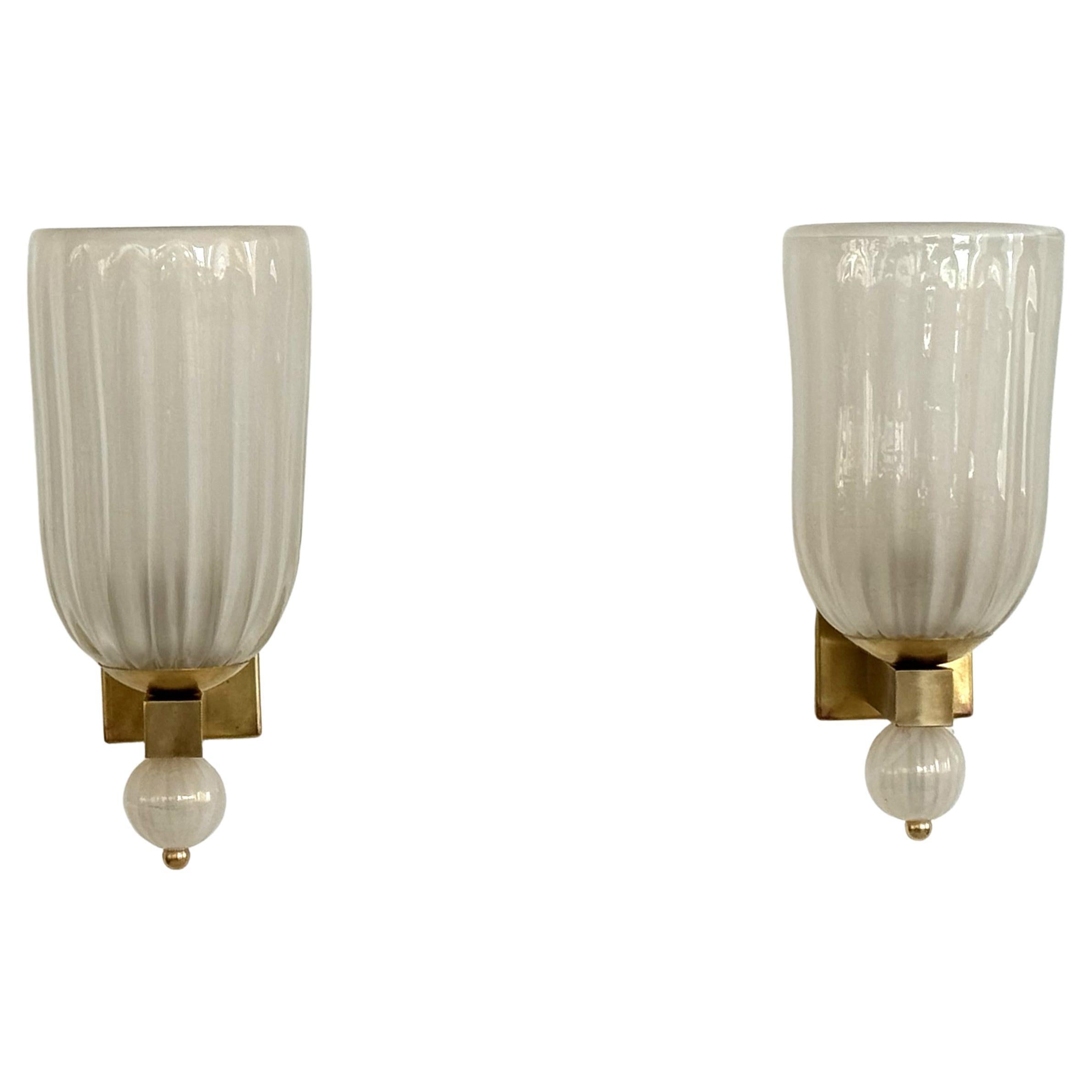 Apliques Italianos XL de Cristal de Murano y Latón en Estilo Art Déco, Década de 1990 en venta