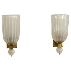 Apliques Italianos XL de Cristal de Murano y Latón en Estilo Art Déco, Década de 1990