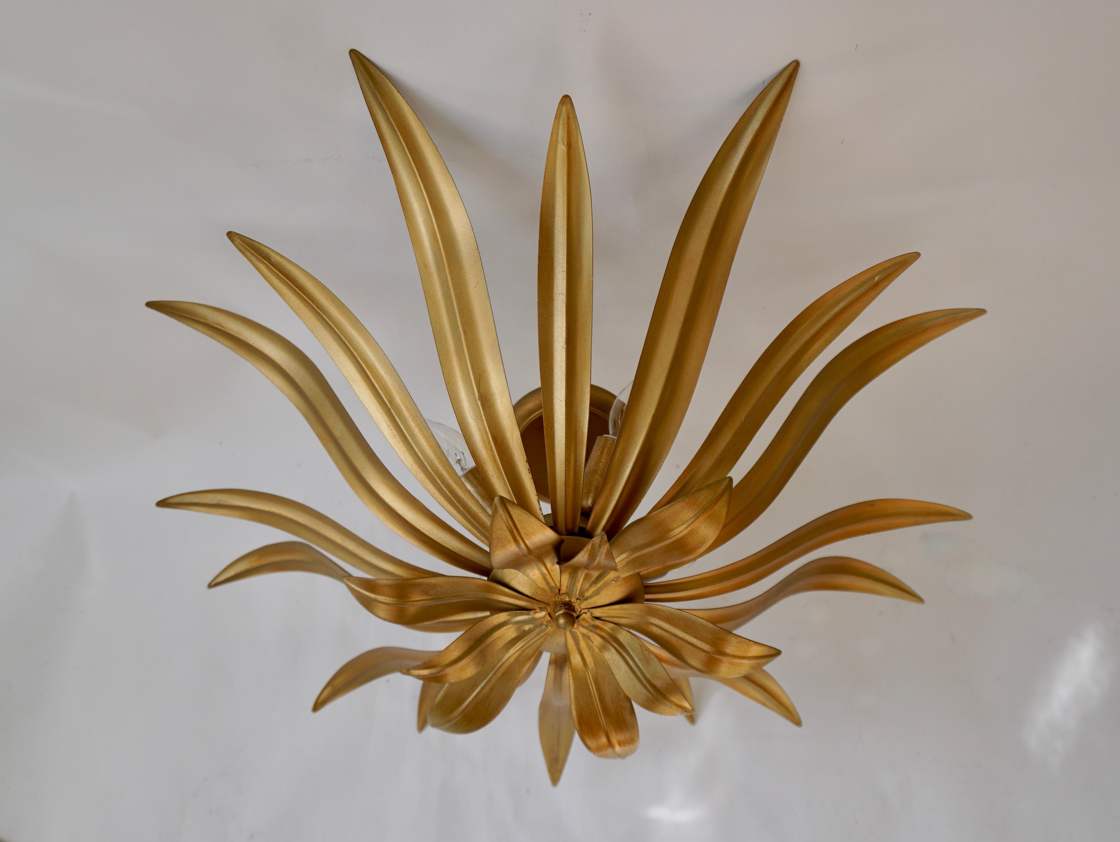 Italienische XL Sunburst Foliage-Leuchte / Kronleuchter aus vergoldetem Metall im Angebot 5