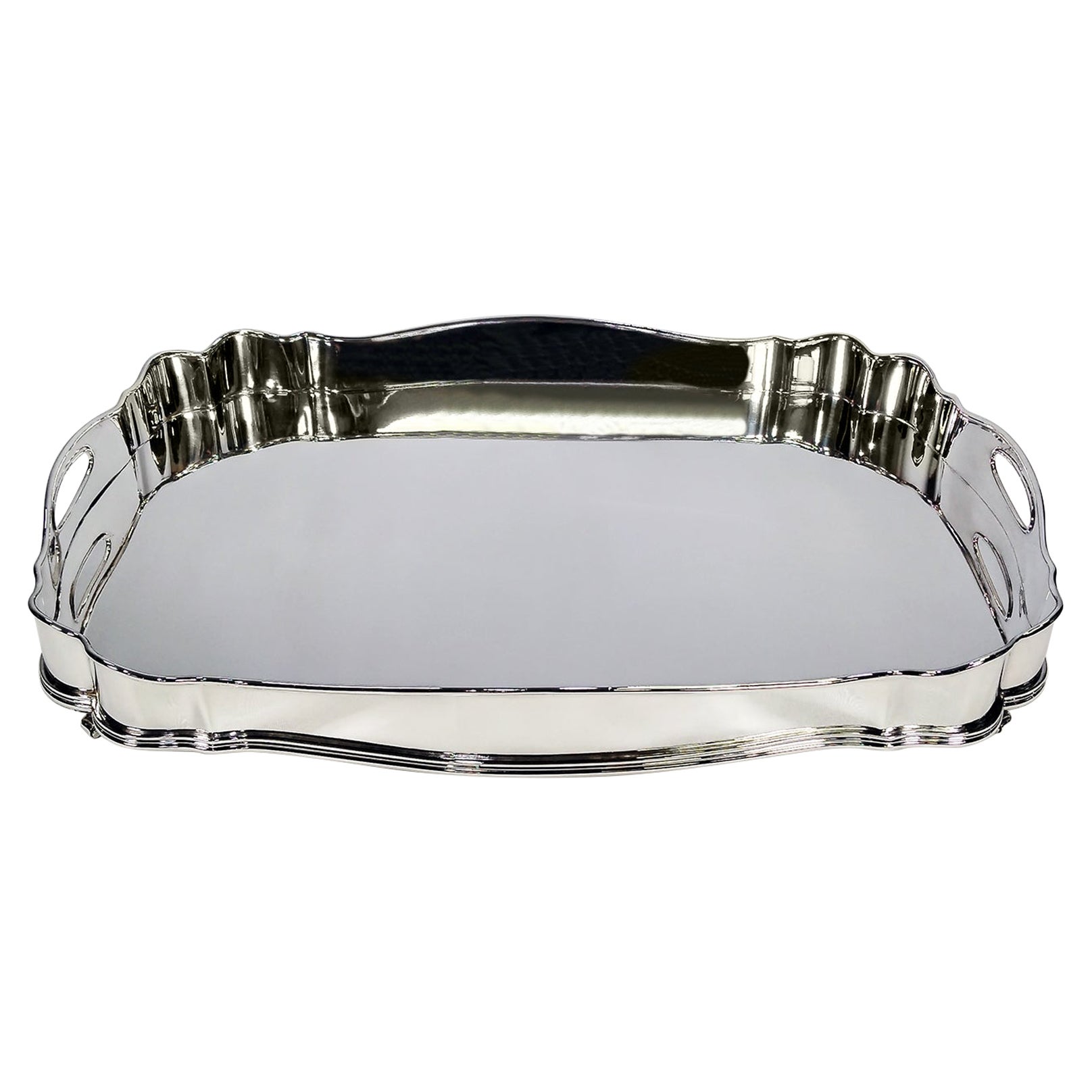 Italienisch 20. Jahrhundert Sterling Barock Stil Silber Galerie Tablett