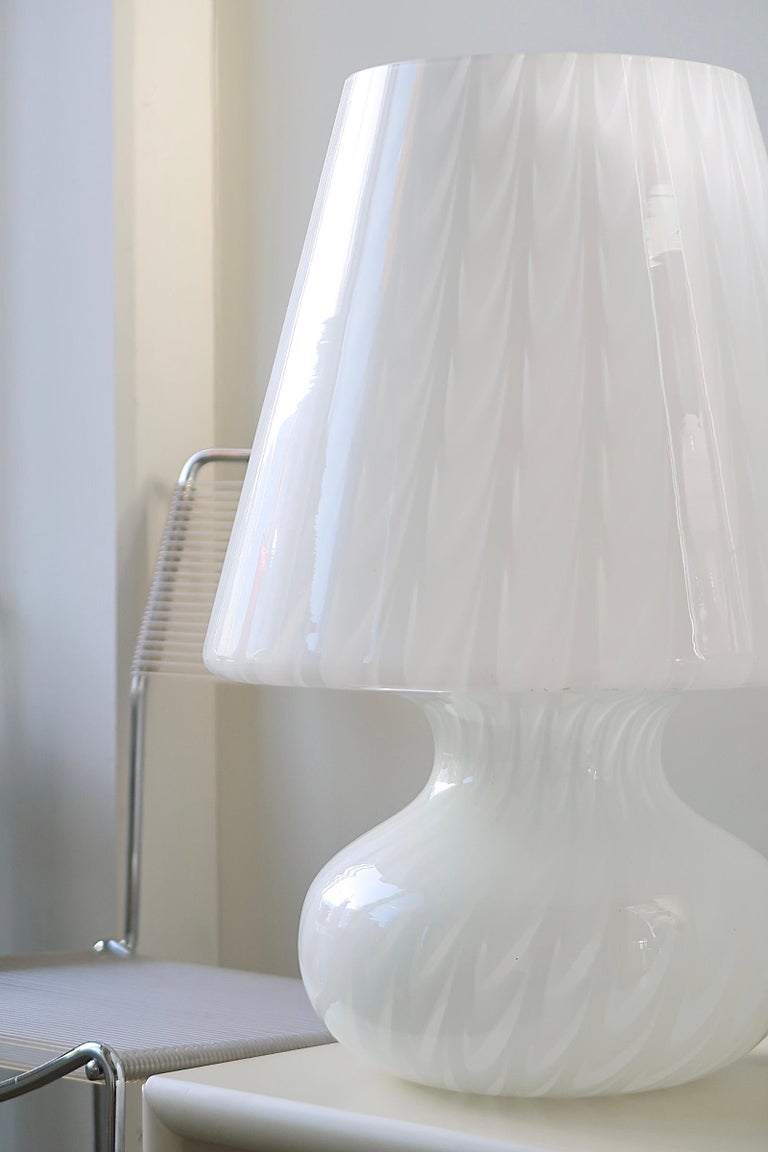Other Italian XXL vintage Murano mushroom white glass lamp H: 52 cm For Sale