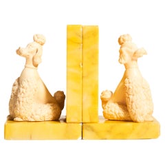 Vintage Italian Yellow Alabaster Poodle Bookends