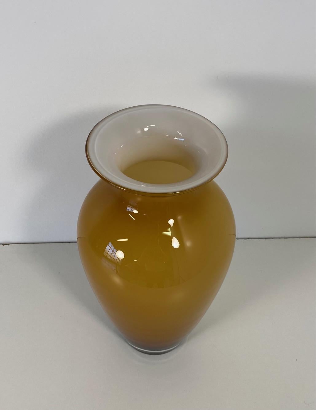Mid-Century Modern Italian Yellow and Amber Murano Glass Vase by Nason C.
