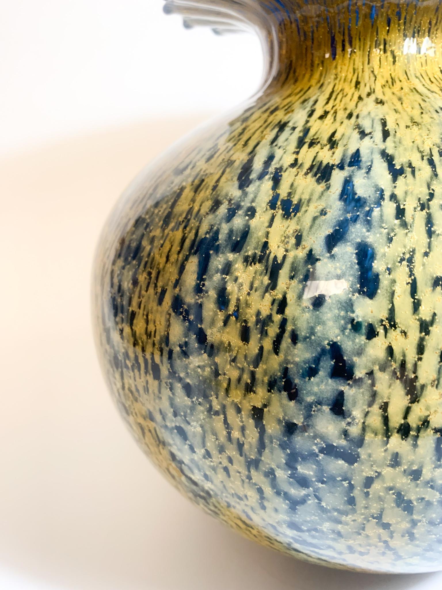 Late 20th Century Italian Yellow and Blue Murano Glass Vase from the 1980s For Sale