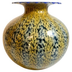 Italian Yellow and Blue Murano Glass Vase from the 1980s
