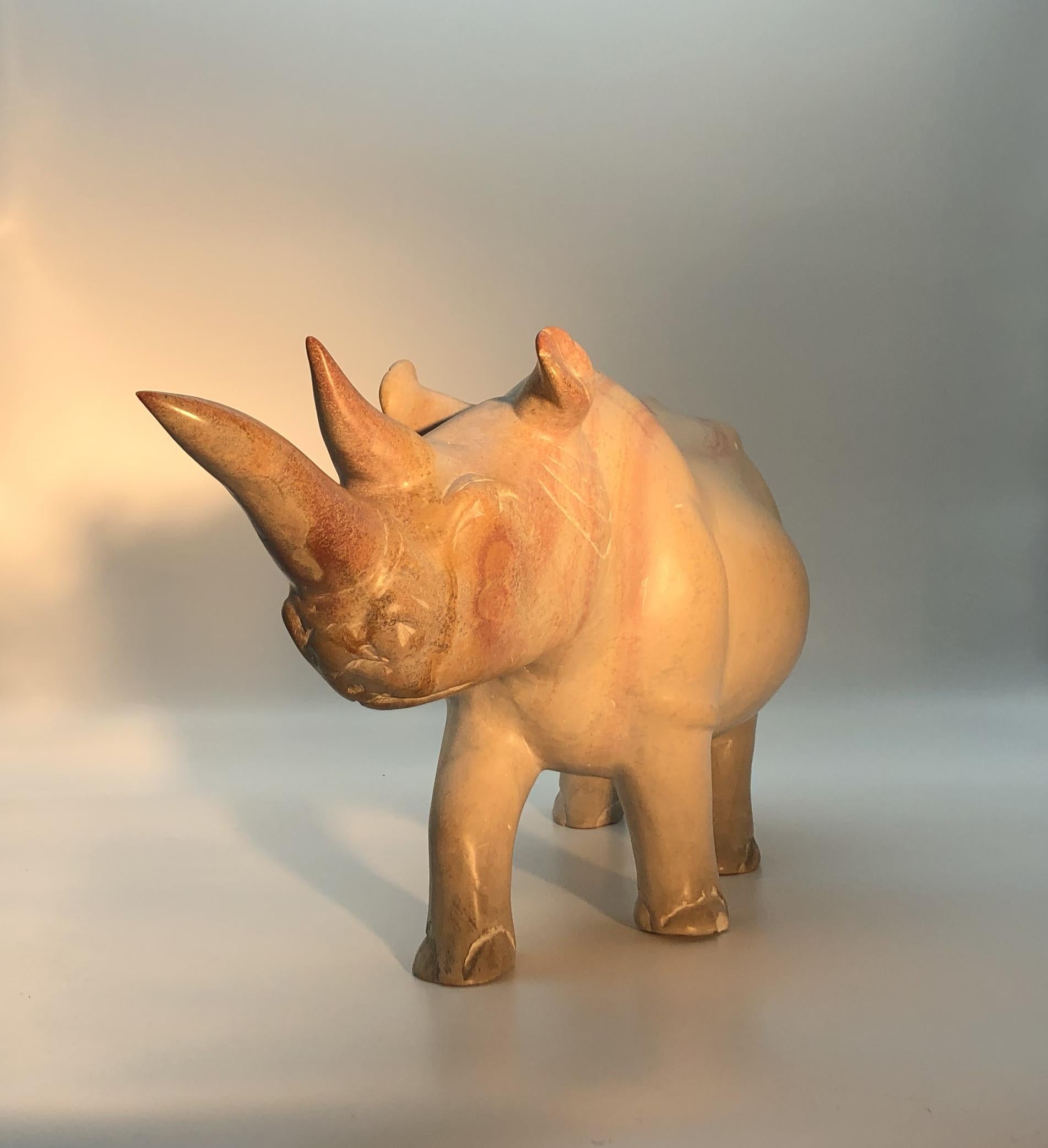 Italian Yellow and Pink Marble Sculpture of Rhinoceros For Sale 4