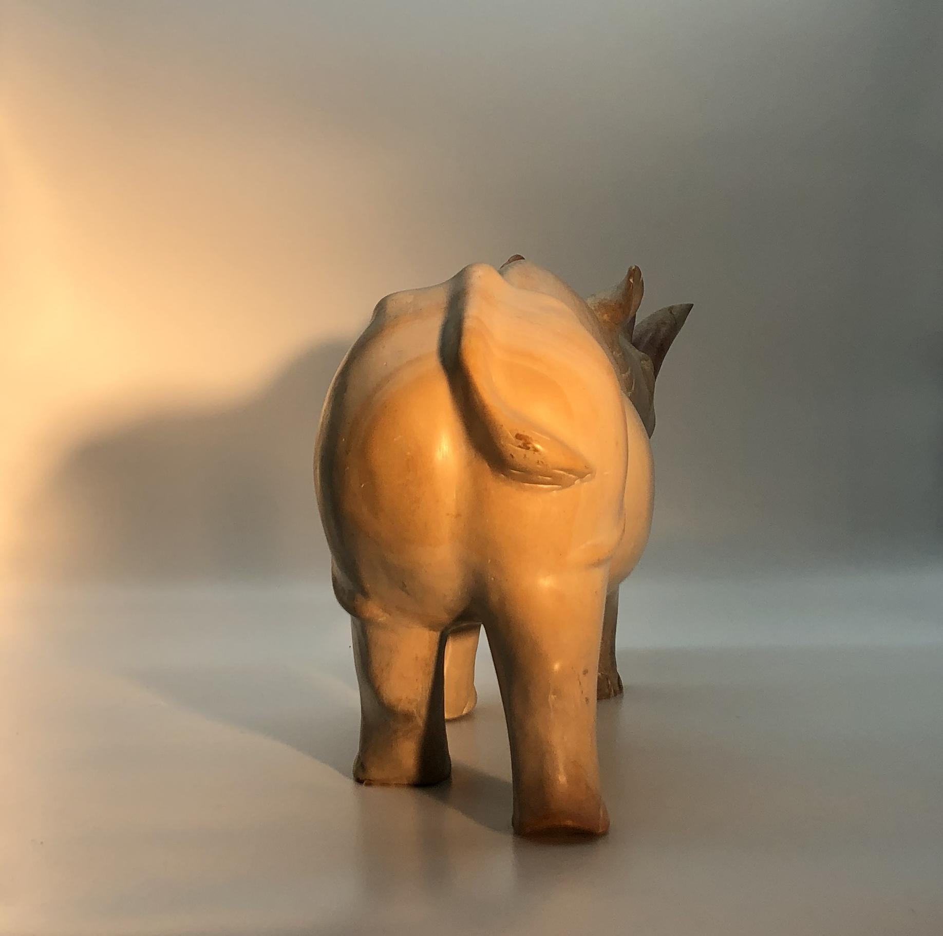 Italian Yellow and Pink Marble Sculpture of Rhinoceros For Sale 5