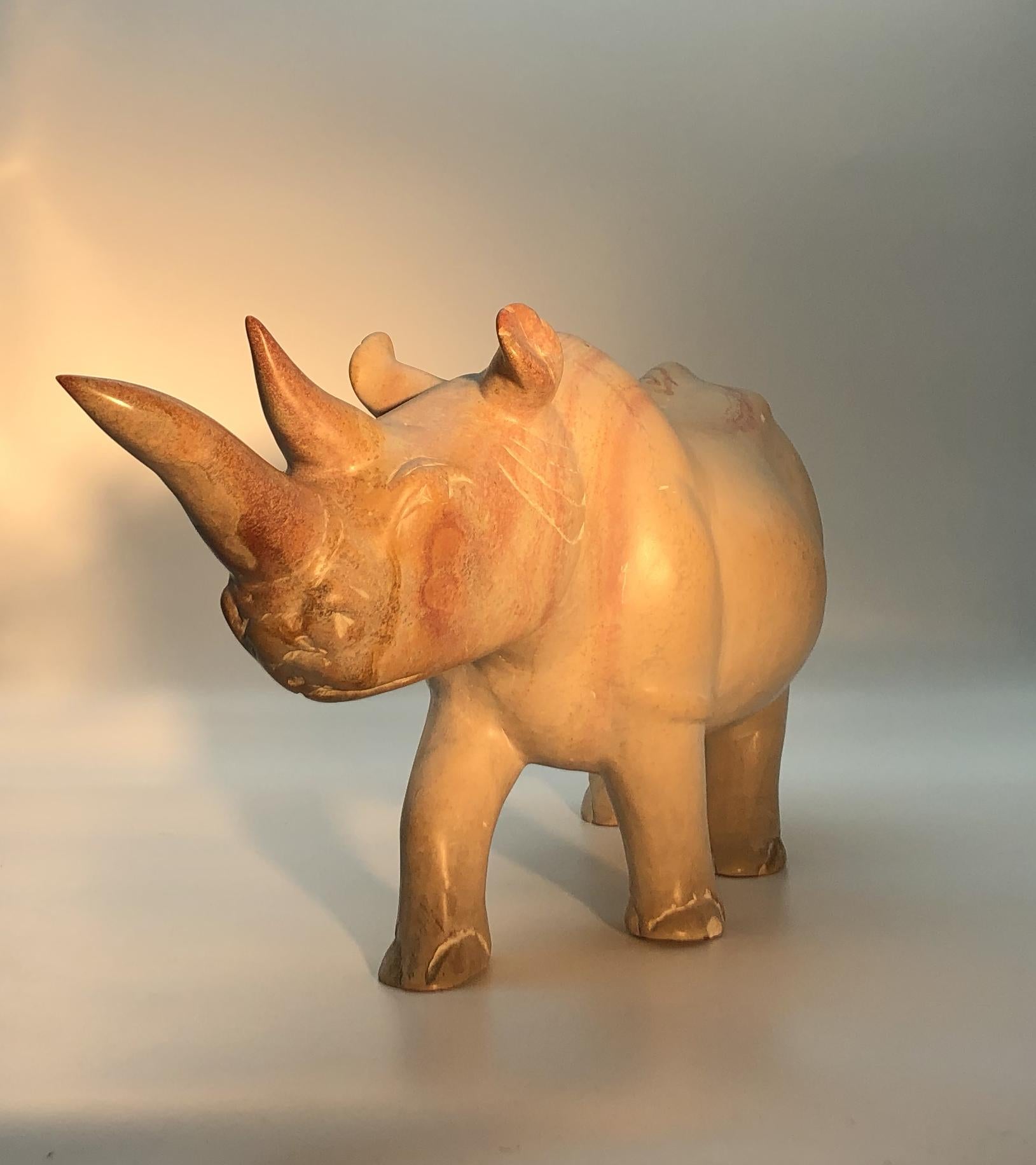 Italian Yellow and Pink Marble Sculpture of Rhinoceros For Sale 6
