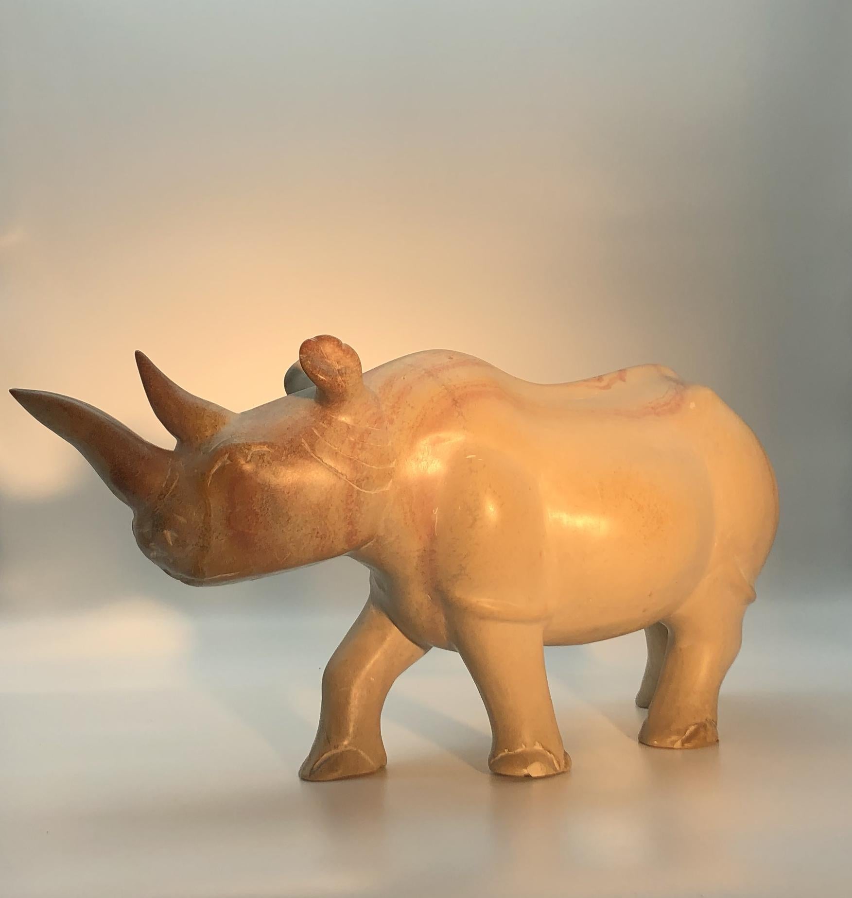 Italian Yellow and Pink Marble Sculpture of Rhinoceros For Sale 7