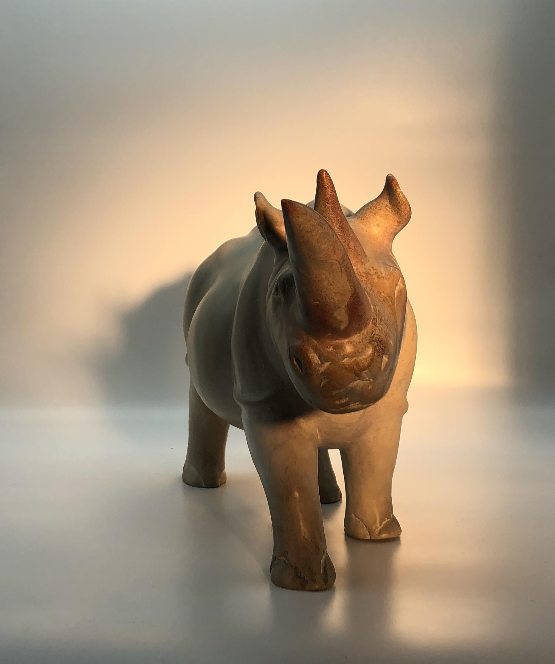 Italian Yellow and Pink Marble Sculpture of Rhinoceros For Sale 8