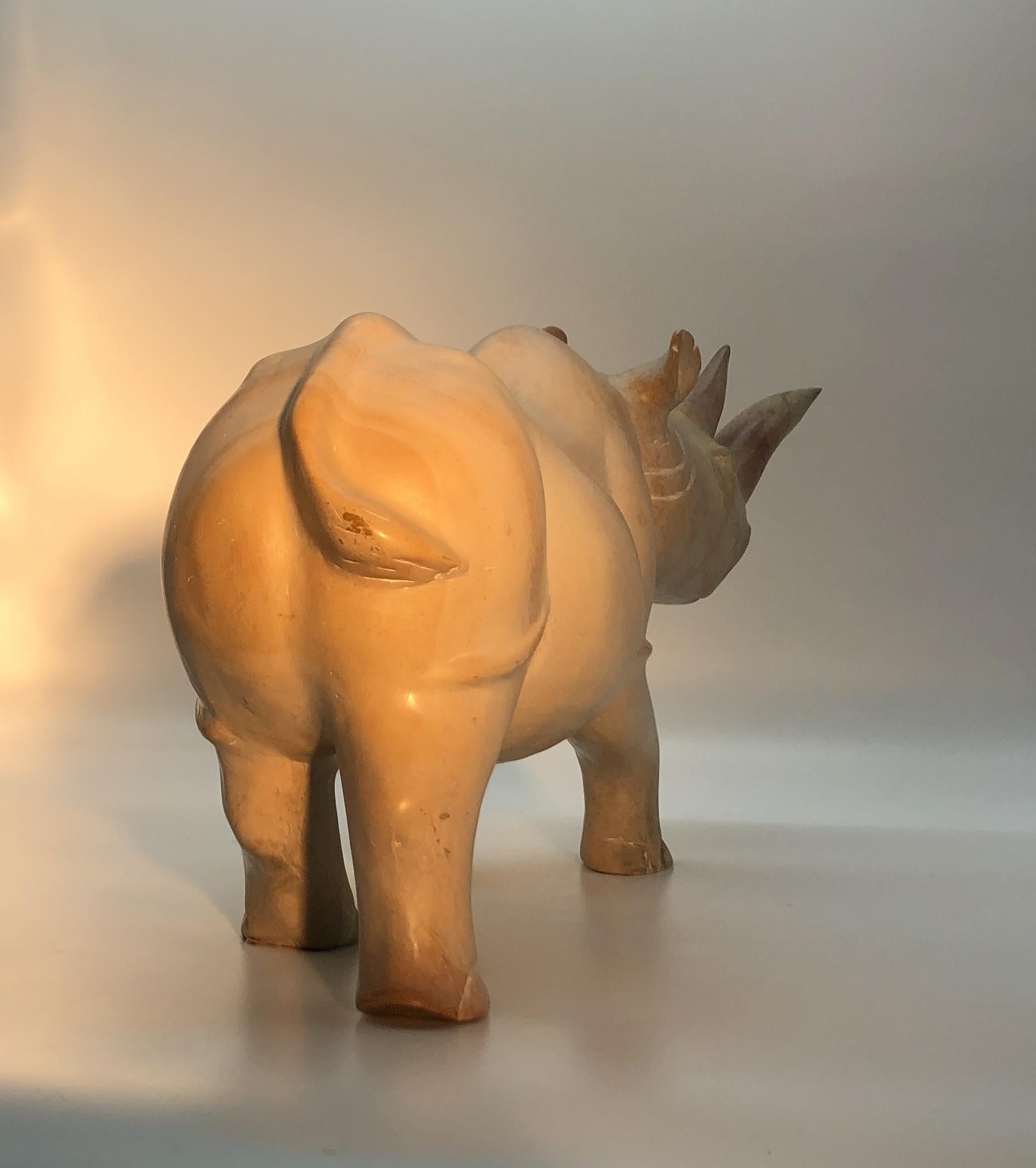 Italian Yellow and Pink Marble Sculpture of Rhinoceros For Sale 9