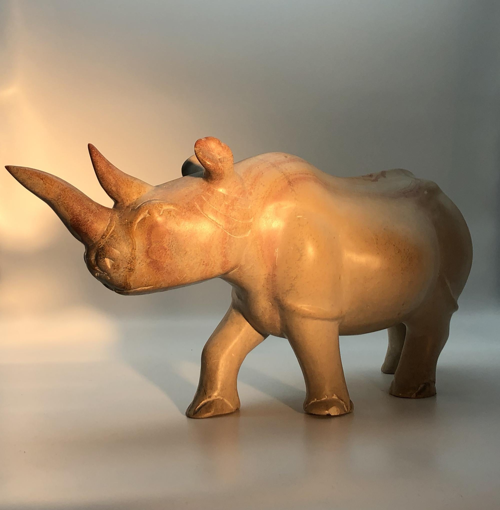 Italian Yellow and Pink Marble Sculpture of Rhinoceros For Sale 11