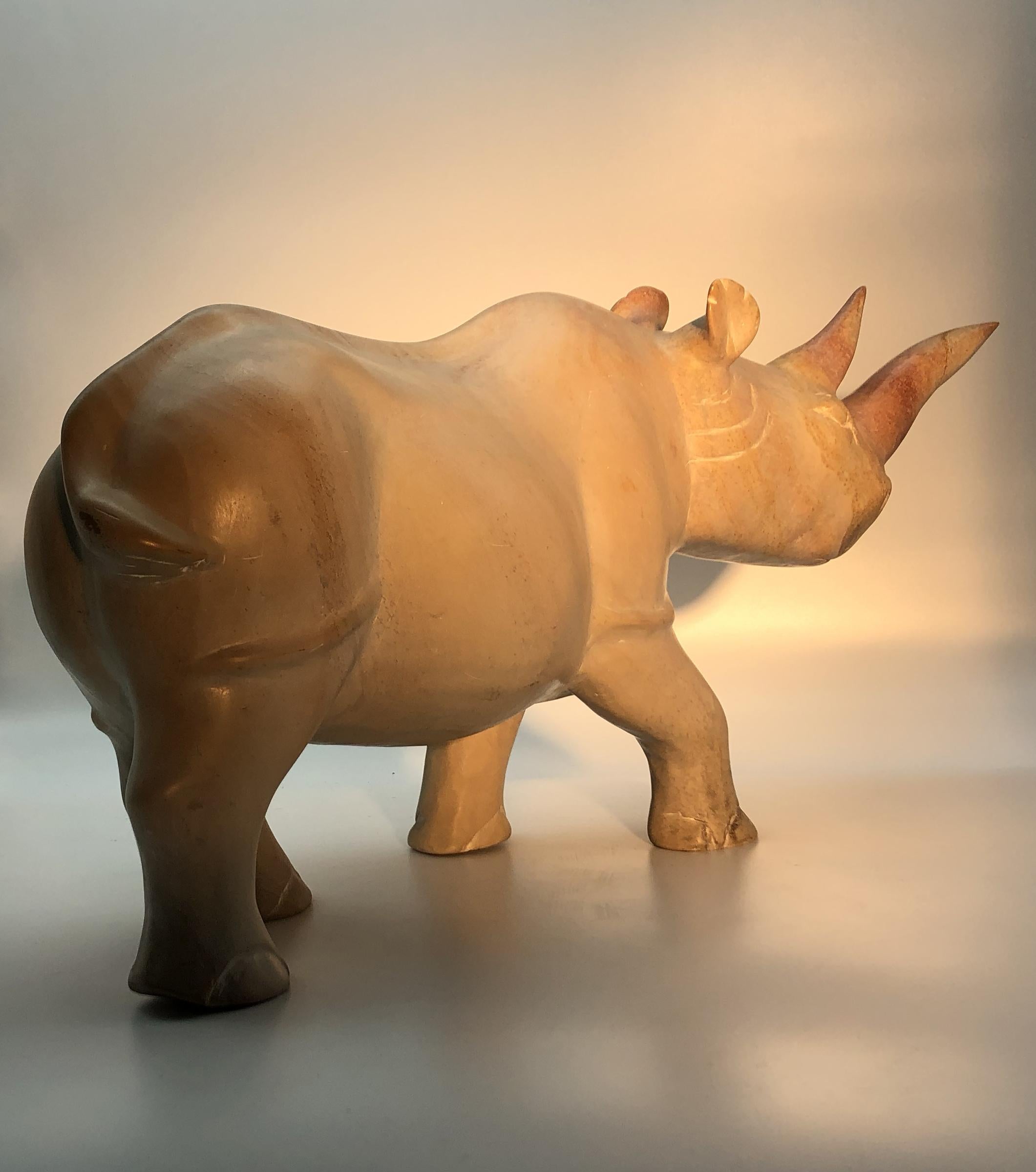 Italian Yellow and Pink Marble Sculpture of Rhinoceros For Sale 12