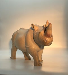 Italian Yellow and Pink Marble Sculpture of Rhinoceros