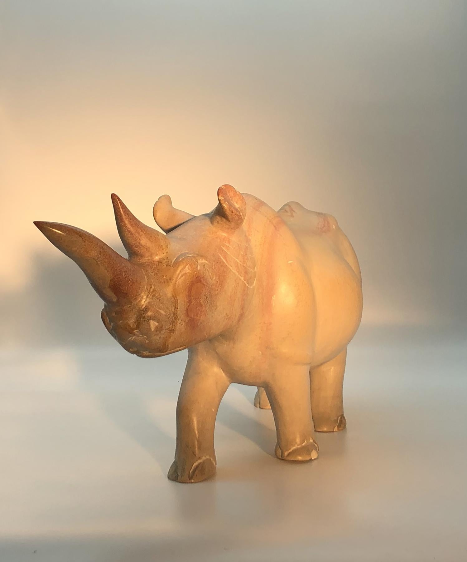 20th Century Italian Yellow and Pink Marble Sculpture of Rhinoceros For Sale