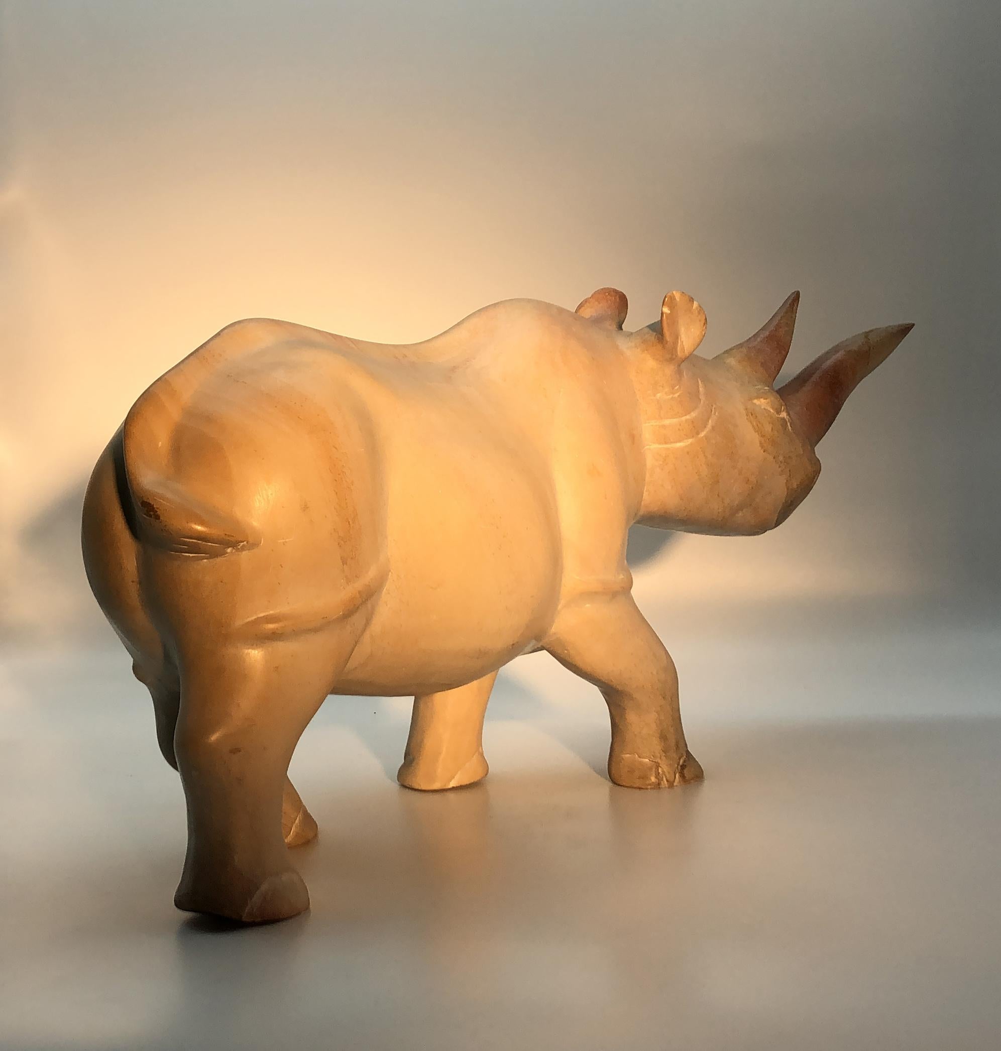 Italian Yellow and Pink Marble Sculpture of Rhinoceros For Sale 1