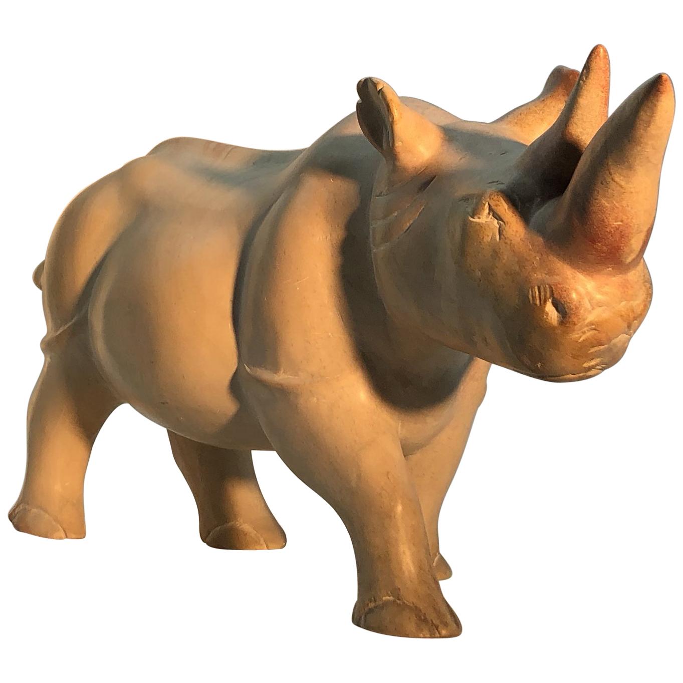 Italian Yellow and Pink Marble Sculpture of Rhinoceros For Sale