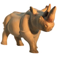 Italian Yellow and Pink Marble Sculpture of Rhinoceros