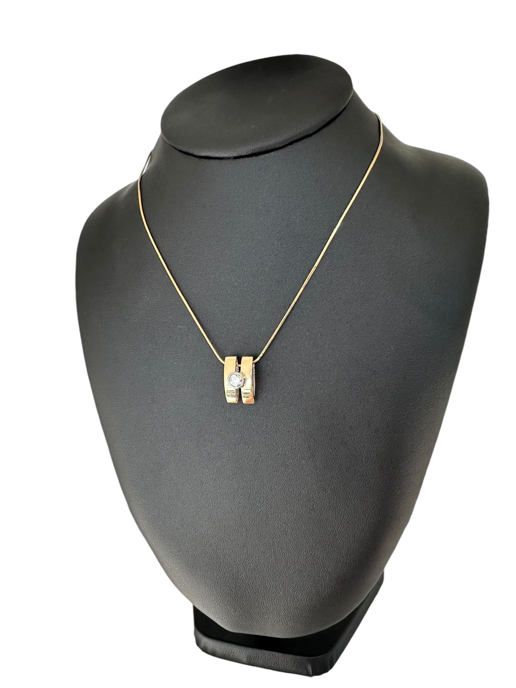 Brilliant Cut Italian Yellow and White Gold 0.65ct Diamond Solitaire Pendant For Sale