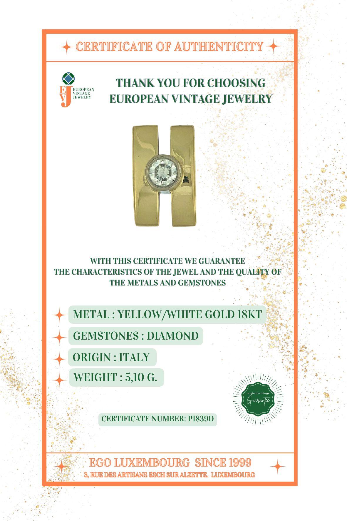 Italian Yellow and White Gold 0.65ct Diamond Solitaire Pendant For Sale 3