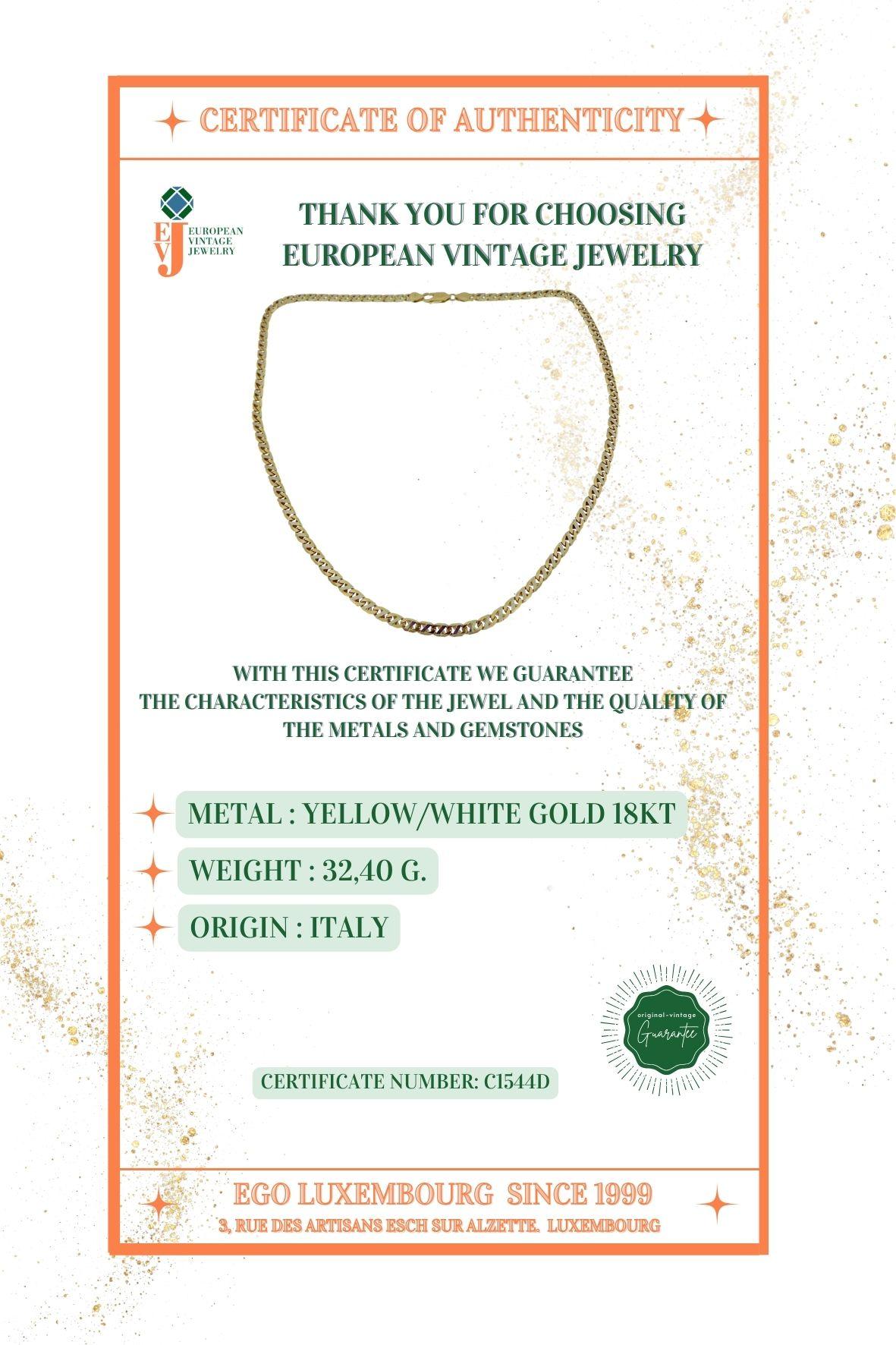Italian Yellow and White Gold Chain Necklace For Sale 1