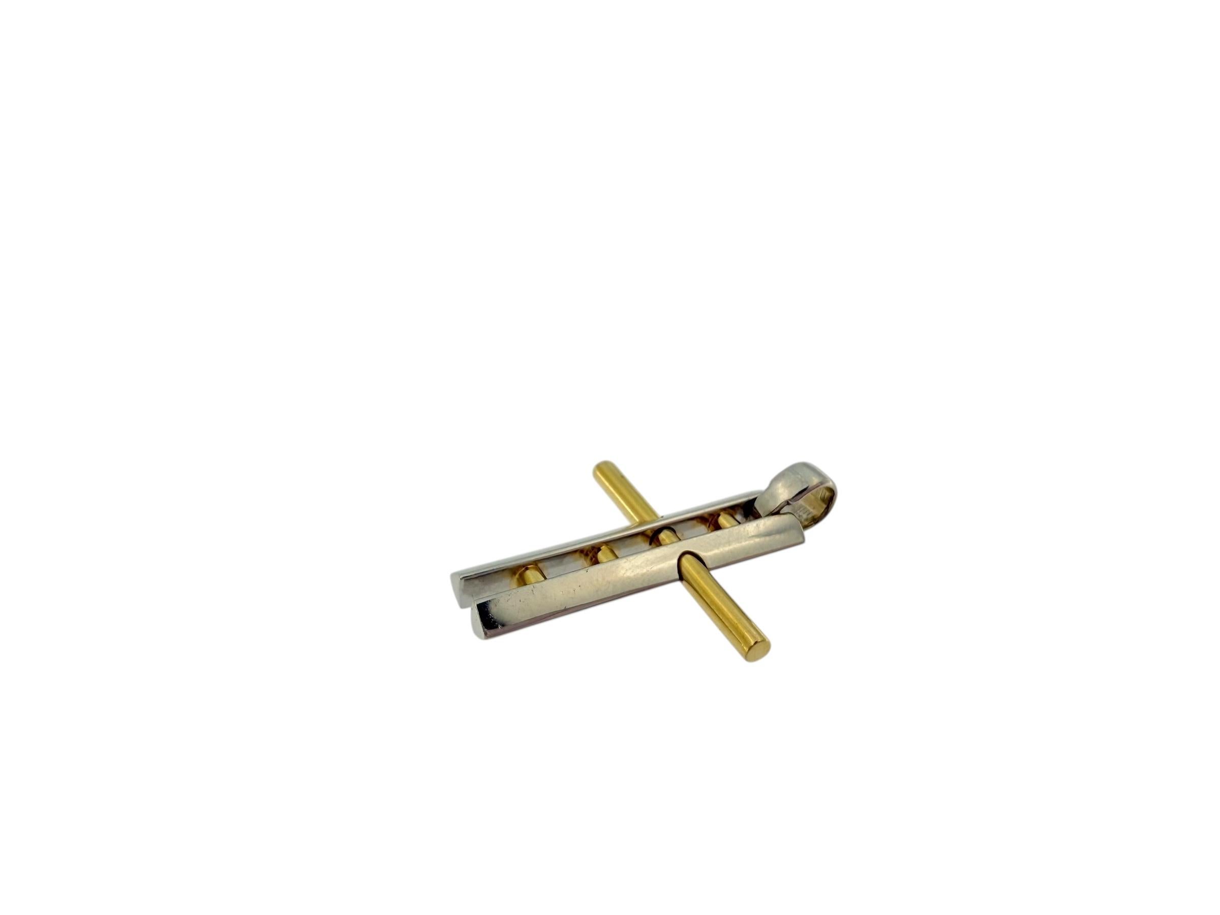 Italian Yellow and White Gold Cross Ladder Design In Good Condition For Sale In Esch sur Alzette, Esch-sur-Alzette