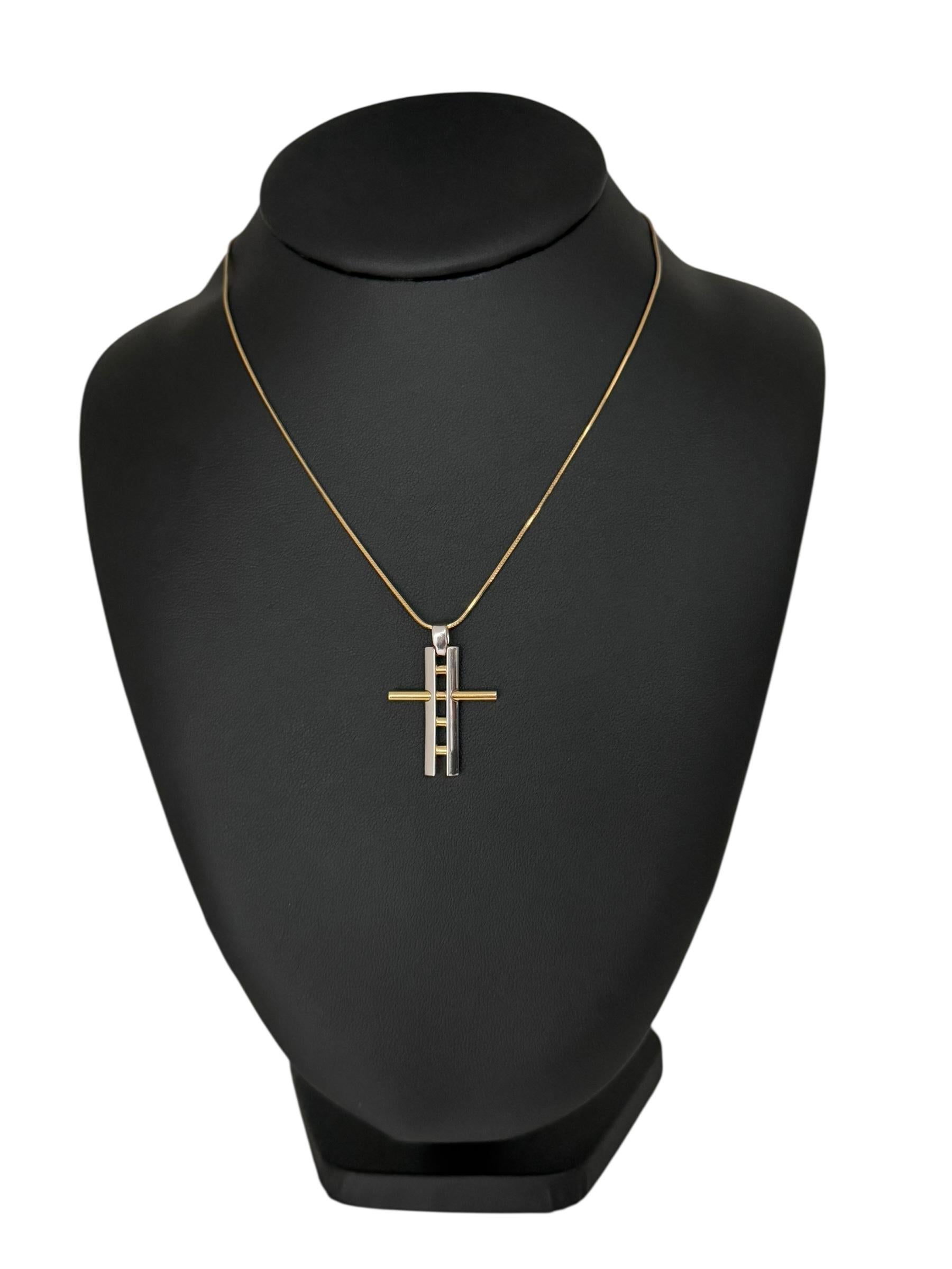 Women's or Men's Italian Yellow and White Gold Cross Ladder Design For Sale