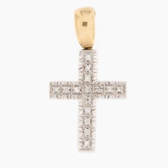 Italian Yellow and White Gold Cross with Diamonds