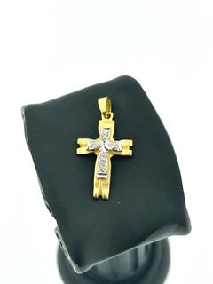 Italian Yellow and White Gold Cross with Diamonds