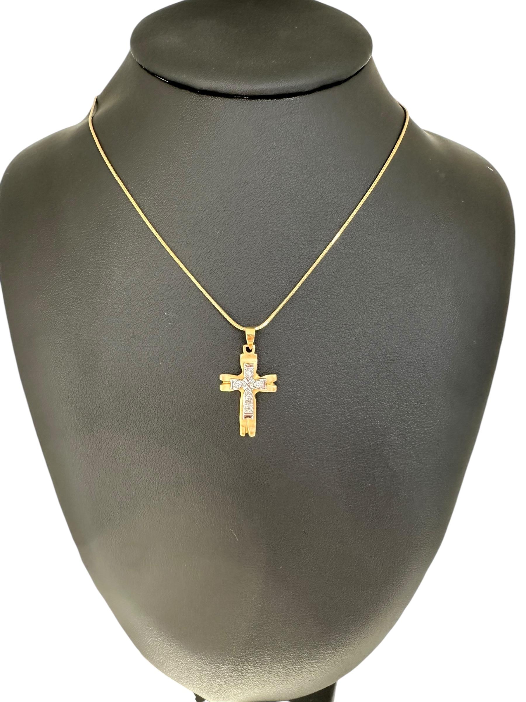 Modern Italian Yellow and White Gold Cross with Diamonds For Sale