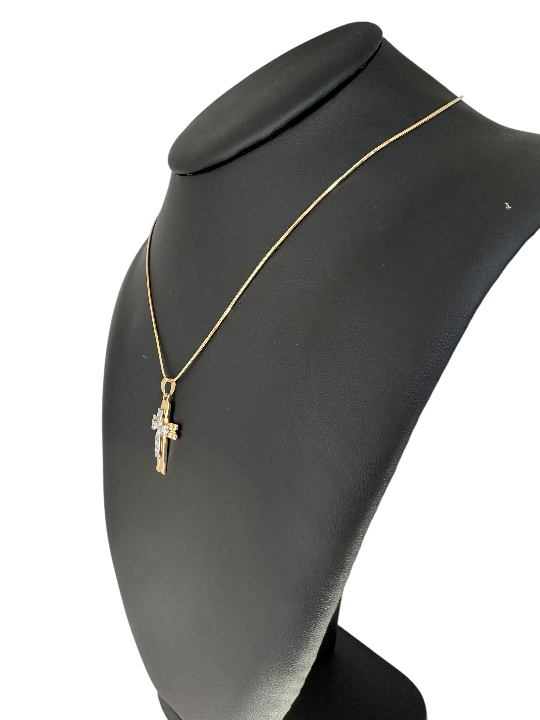 Brilliant Cut Italian Yellow and White Gold Cross with Diamonds For Sale