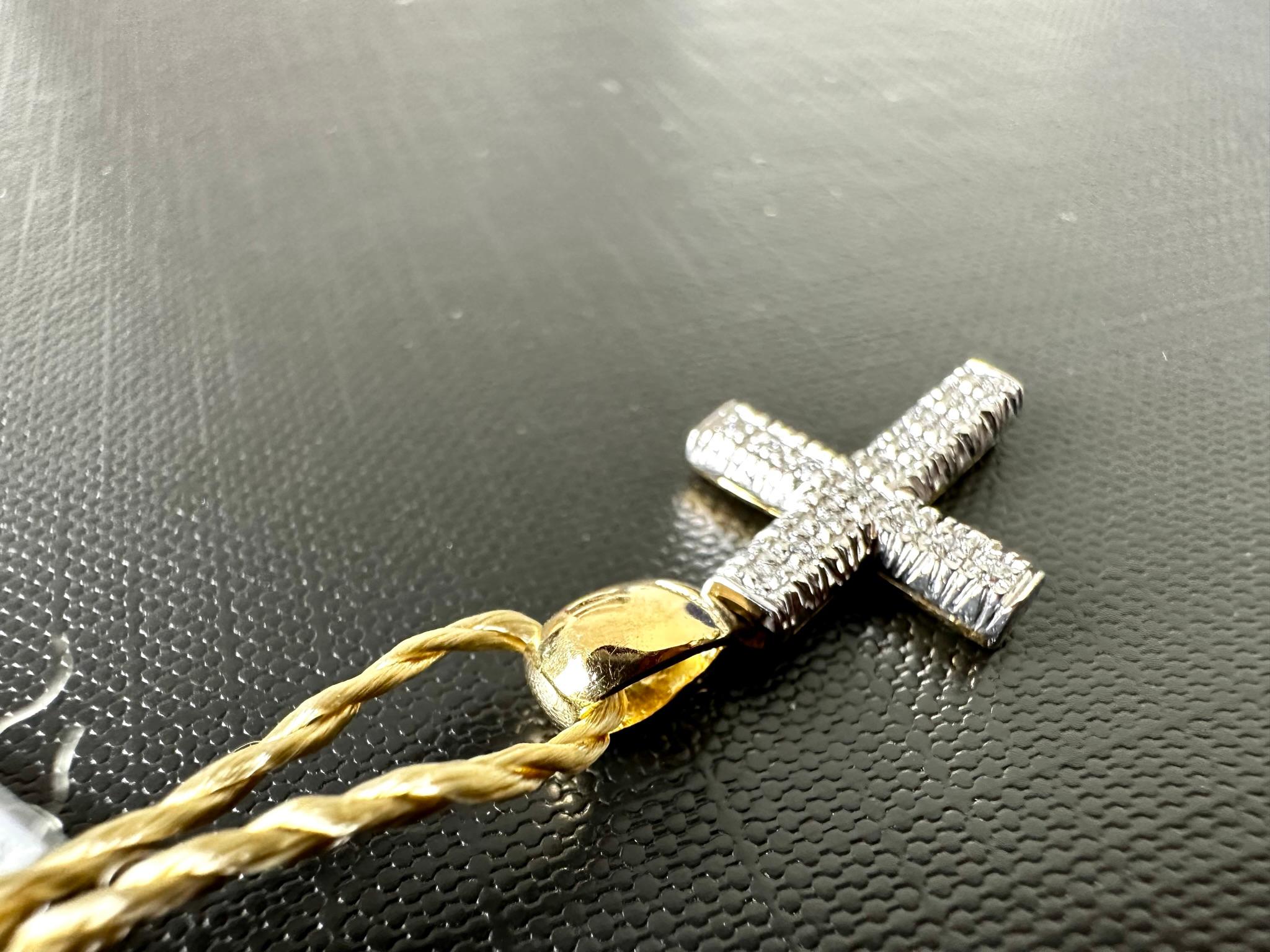Women's or Men's Italian Yellow and White Gold Cross with Diamonds For Sale