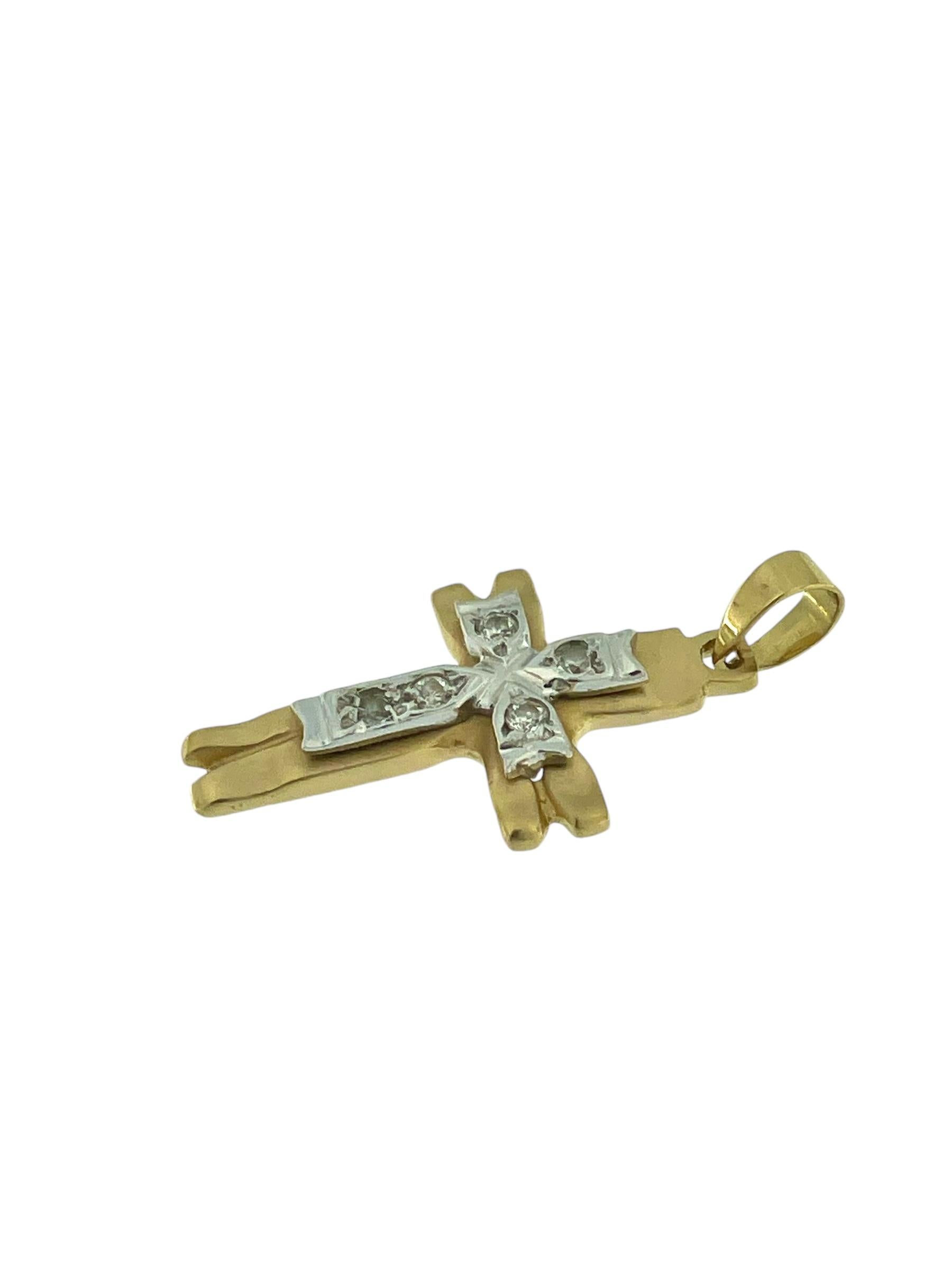 Women's or Men's Italian Yellow and White Gold Cross with Diamonds For Sale