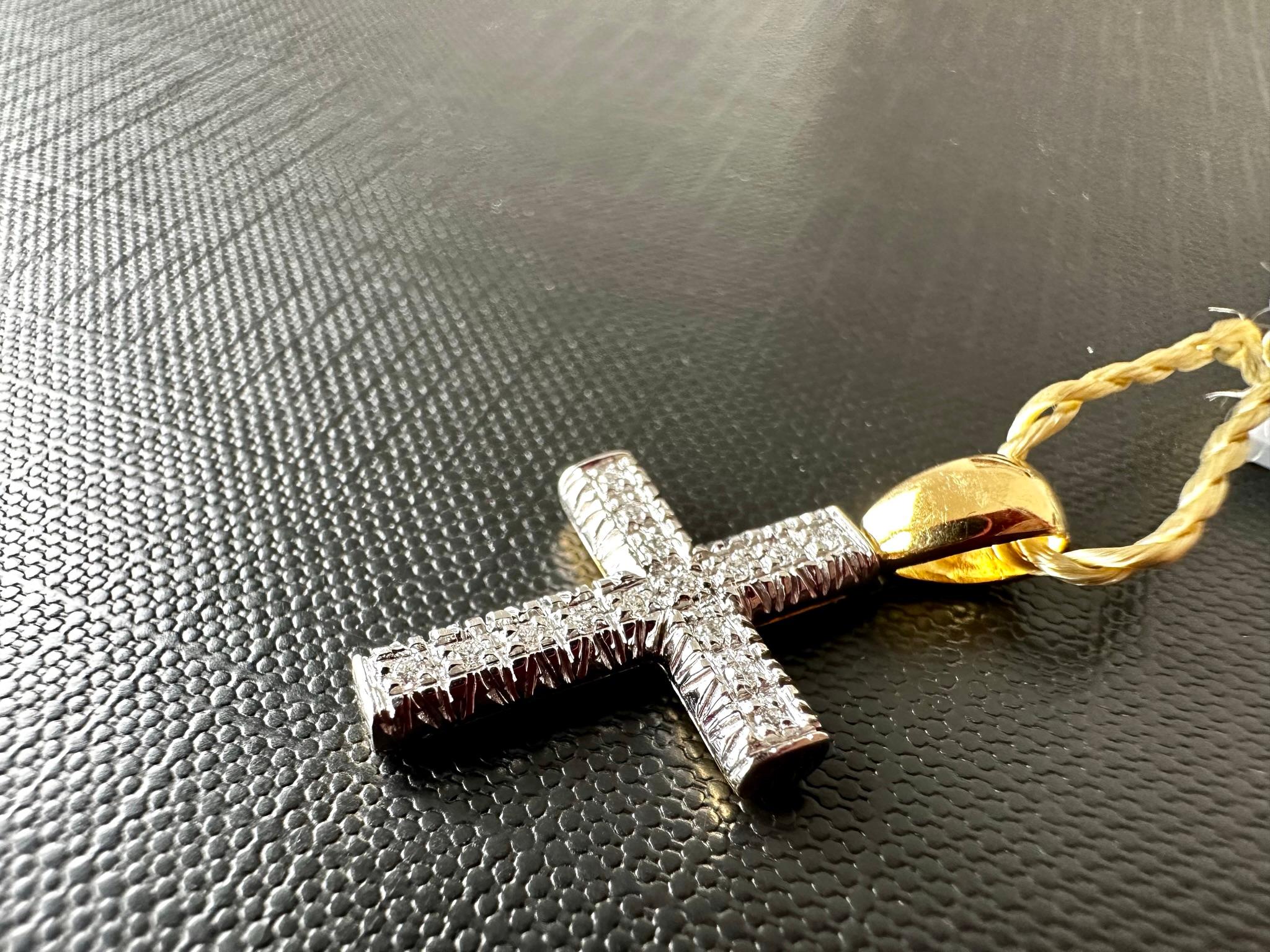 Italian Yellow and White Gold Cross with Diamonds For Sale 1