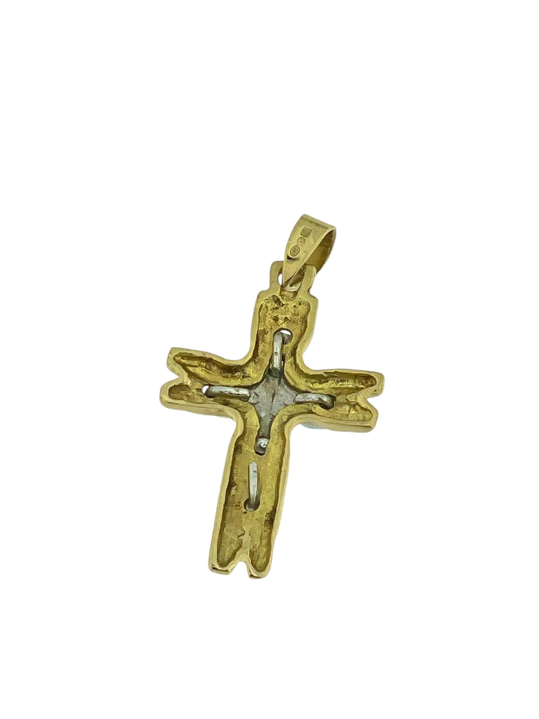 Italian Yellow and White Gold Cross with Diamonds For Sale 1