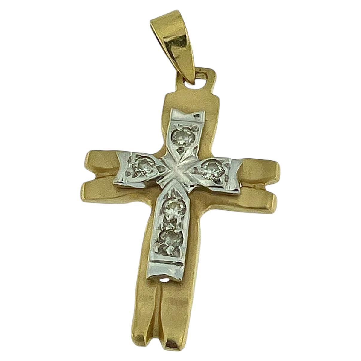 Italian Yellow and White Gold Cross with Diamonds
