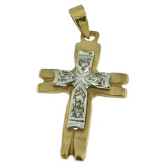 Italian Yellow and White Gold Cross with Diamonds