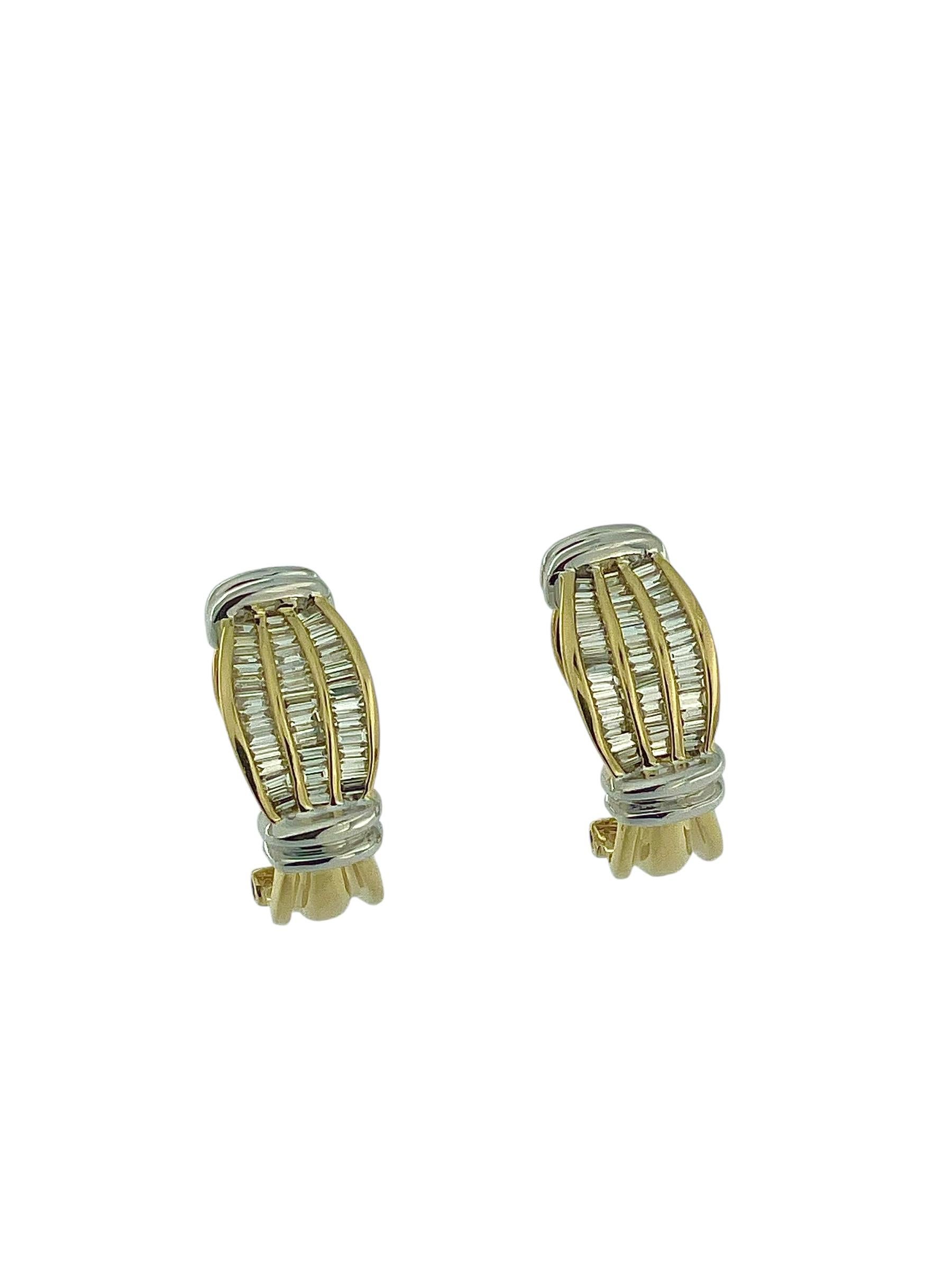 Boucles d'oreilles italiennes en or jaune et blanc avec diamants Unisexe en vente