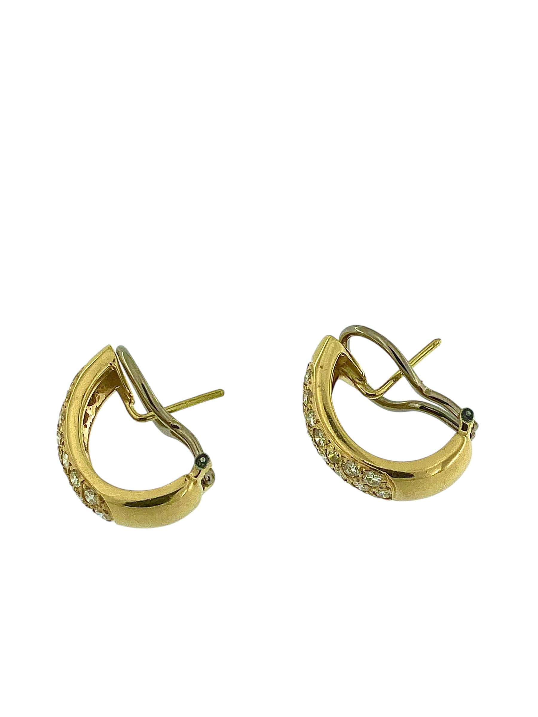 Orecchini in oro giallo e bianco italiano con diamanti in vendita 1