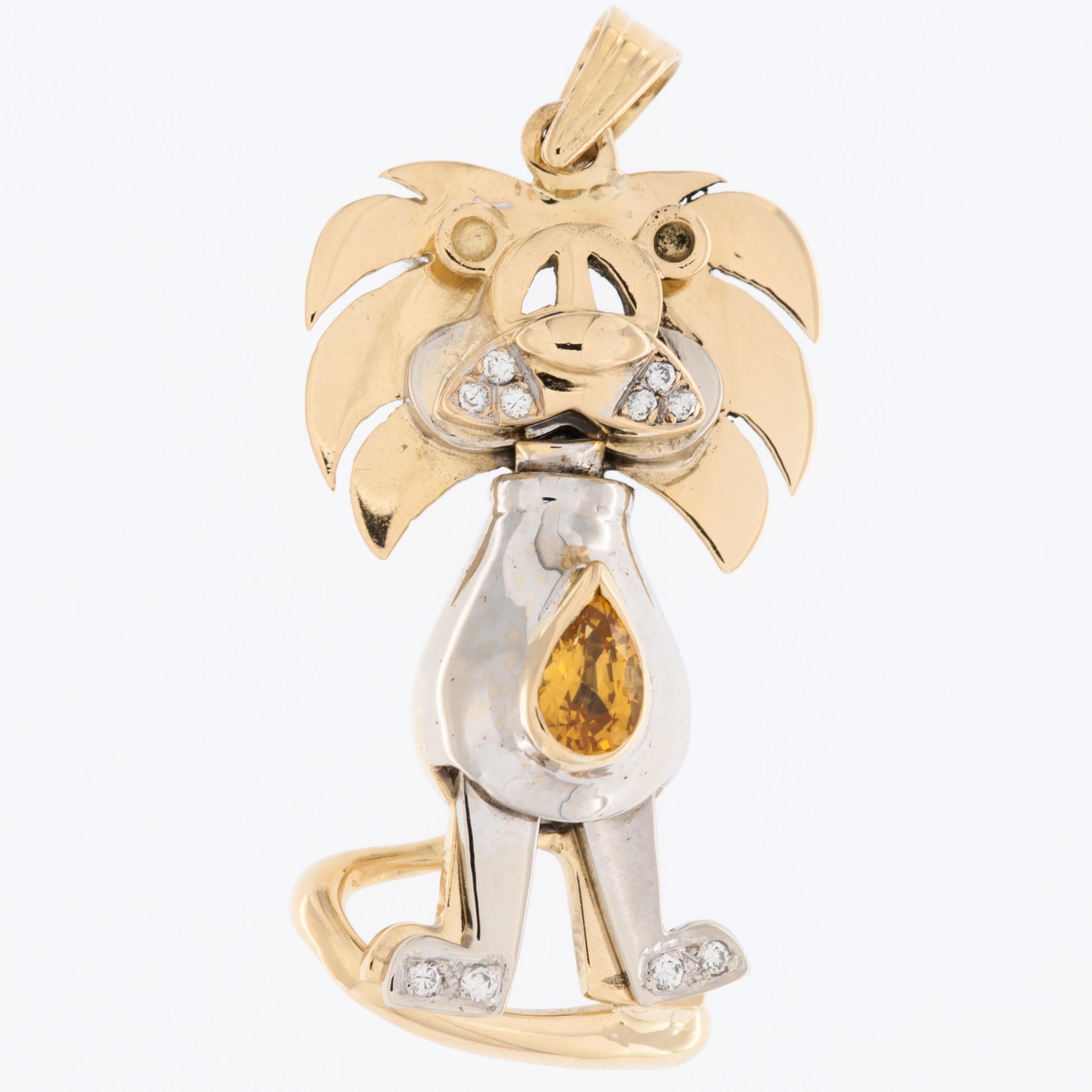 The Italian Yellow and White Gold Lion Pendant is a stunning piece of jewelry that seamlessly combines luxury and craftsmanship. This exquisite pendant is intricately crafted with a meticulous attention to detail, showcasing the artistry of Italian