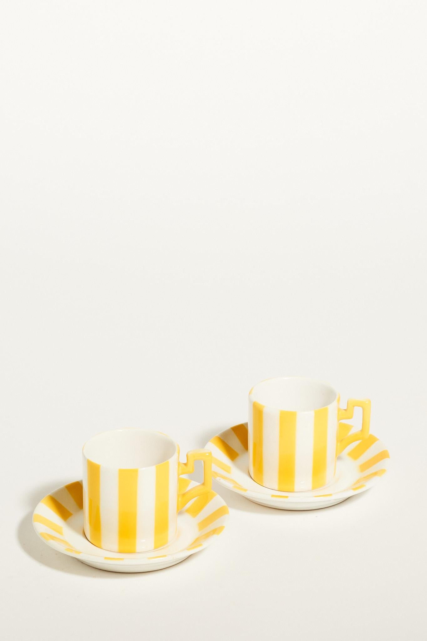 Italian Yellow and White Striped Demitasse Sets of Two In Good Condition In New York, NY