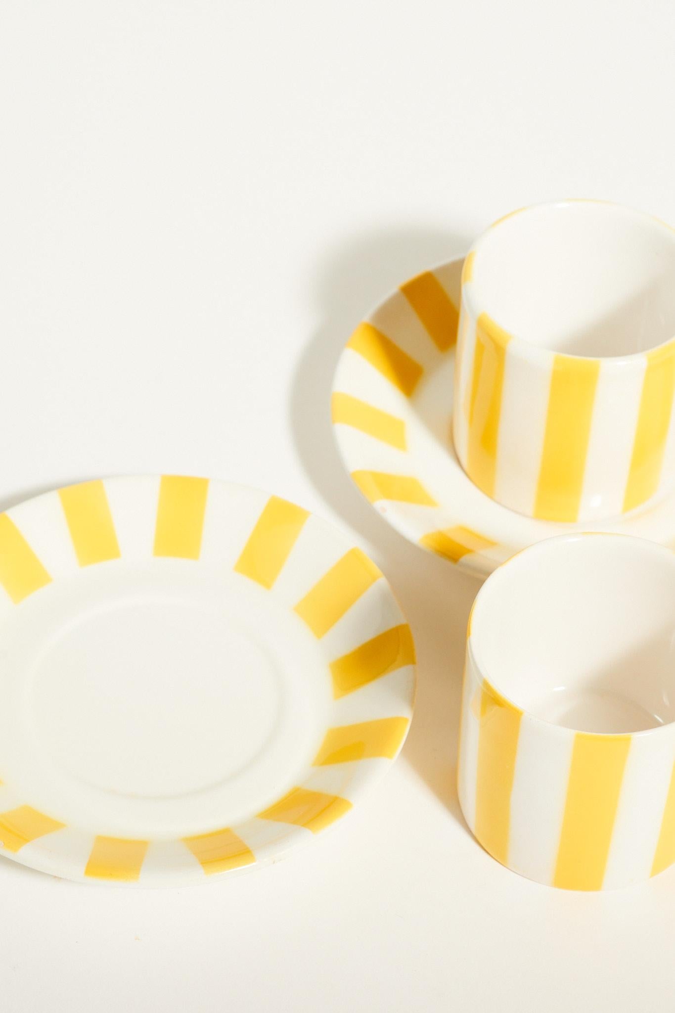 Mid-20th Century Italian Yellow and White Striped Demitasse Sets of Two