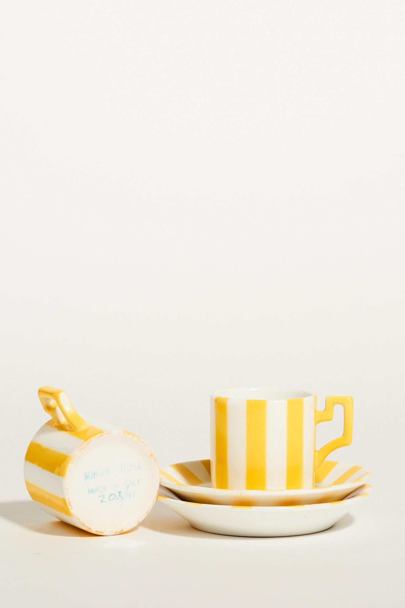 Italian Yellow and White Striped Demitasse Sets of Two 1