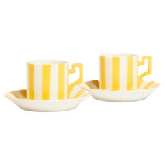 Italian Yellow and White Striped Demitasse Sets of Two