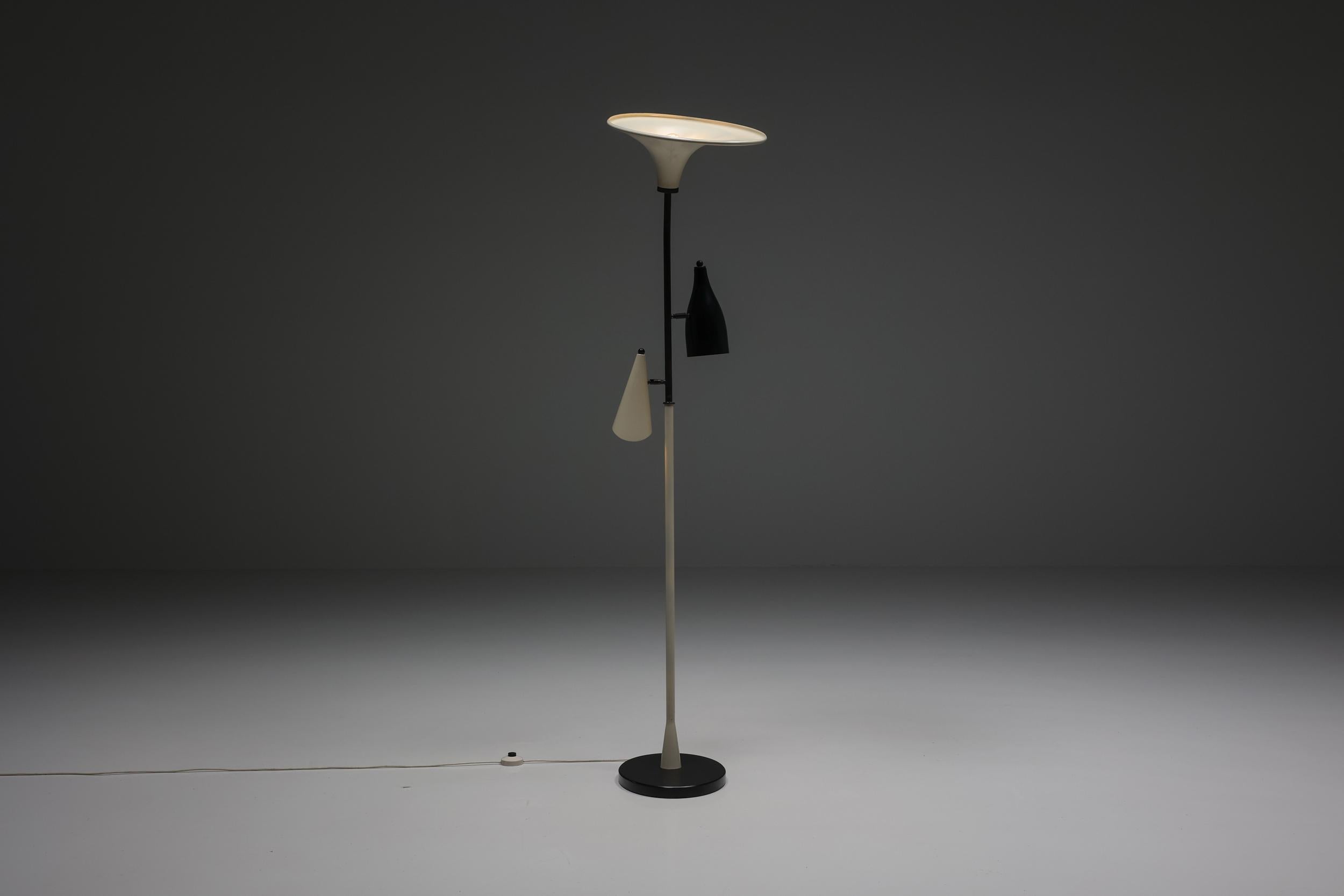 Italian Yellow & Black Floor Lamp, Mid-Century Modern, Space Age, 1950's For Sale 4