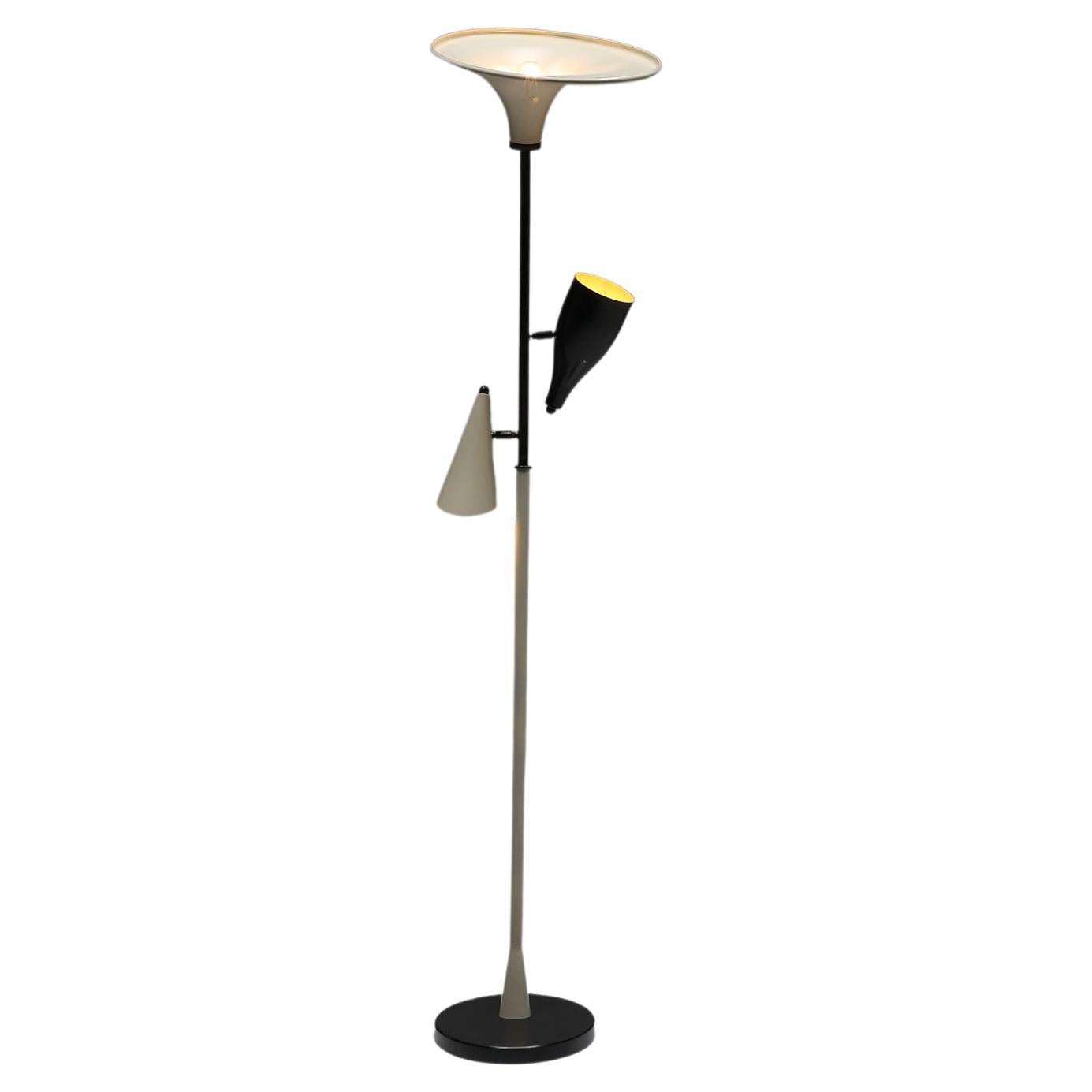 Italian Yellow & Black Floor Lamp, Mid-Century Modern, Space Age, 1950's For Sale