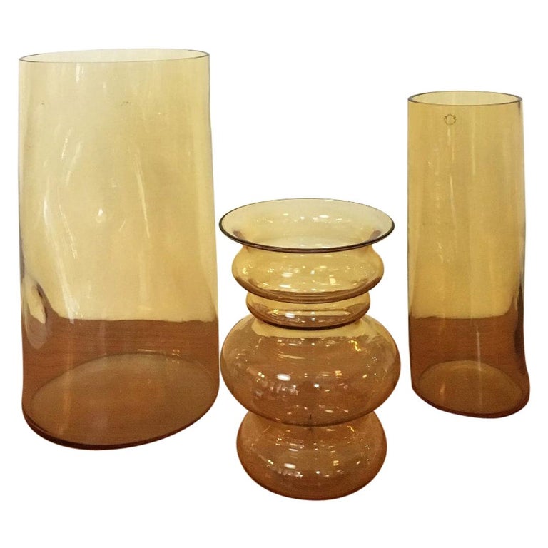 Italian Yellow Blown Murano Glass Vases by Carlo Nason, 1970s For Sale
