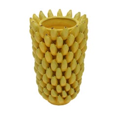 Vaso italiano in ceramica gialla con motivi di banana